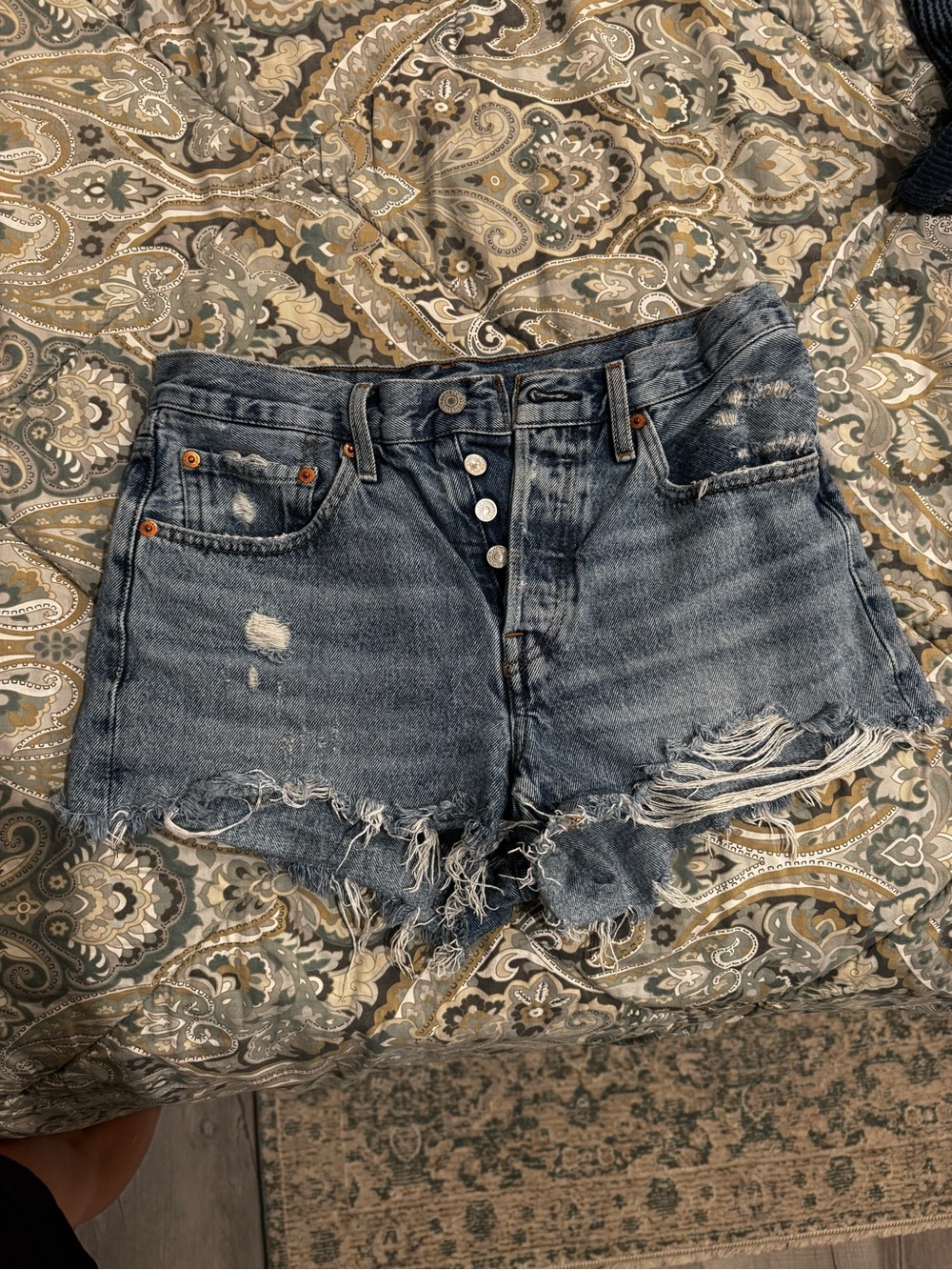 Levi's Distressed High-Rise Cutoff Denim Shorts - Light Blue Wash